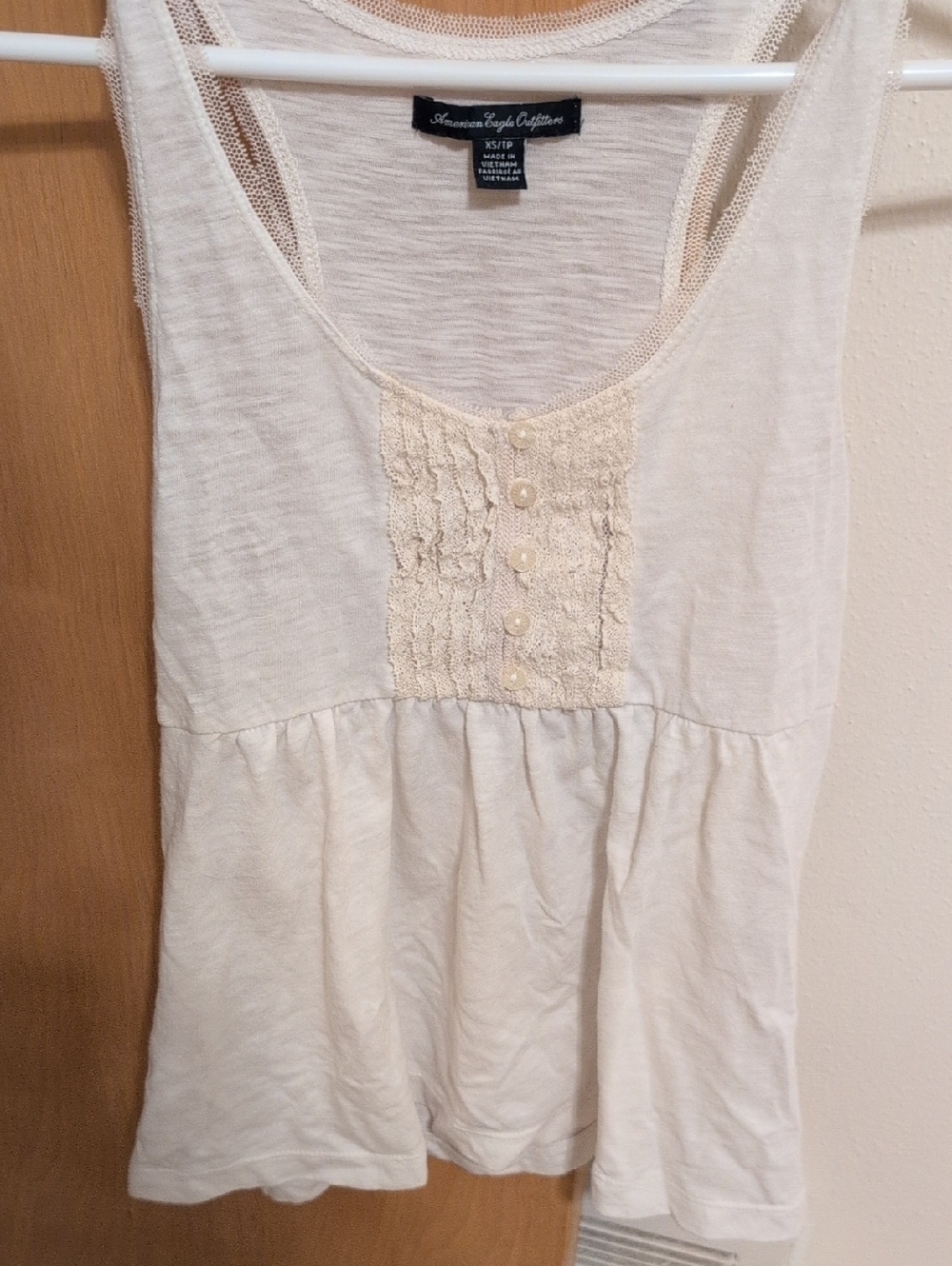 Babydoll American Eagle Outfitters Cream Lace-Front Scoop Tank